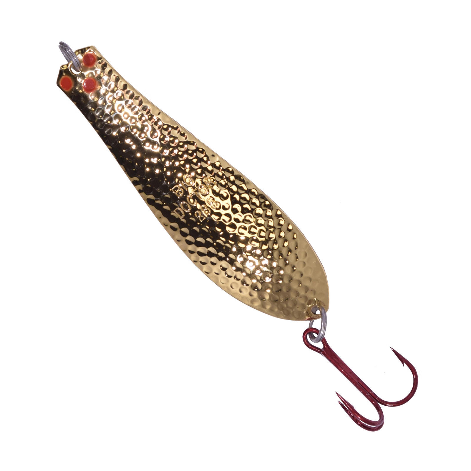 Premium Doctor Spoon with Red LazerSharp Hooks in (PM402) Hammered Gold -  Yellow Bird Fishing Products