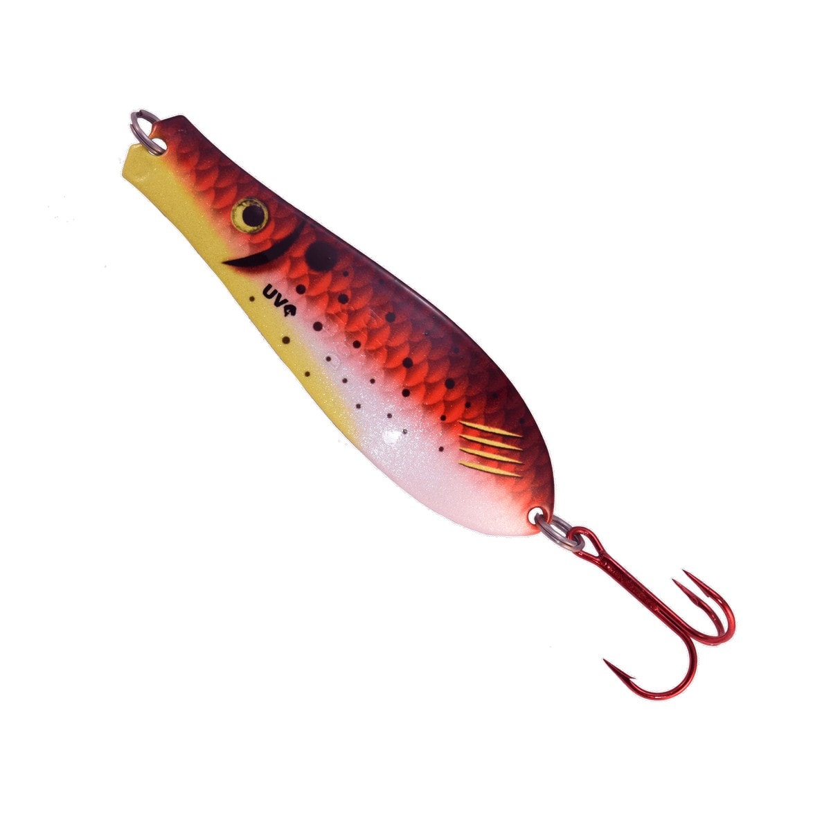 Ultra Violet Doctor Spoon in (510) Red Bird - Yellow Bird Fishing Products